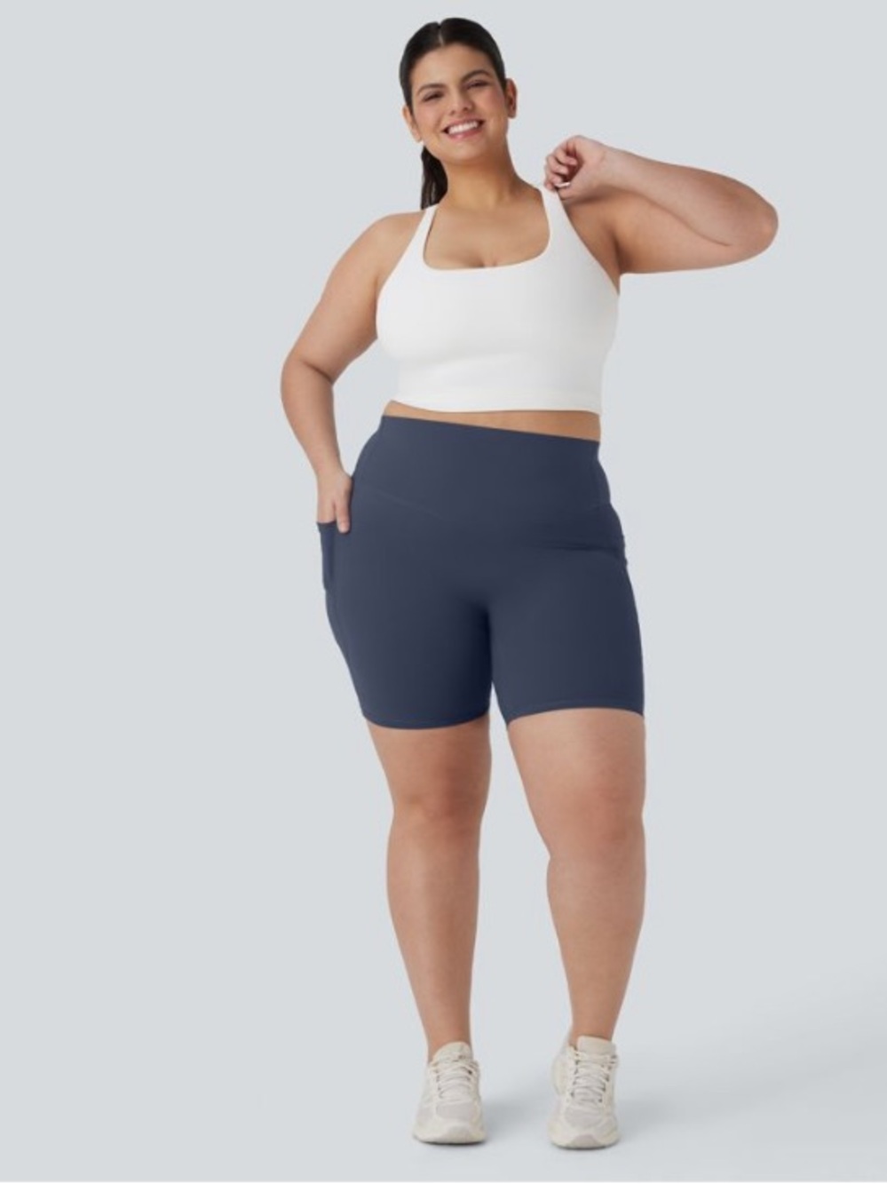 HALARA Navy High-Rise Bike Shorts with Side Pocket